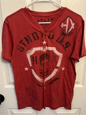 Helix Red Skull Graphic Henley T-Shirt